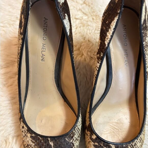ANTONIO MELANI Brown and Cream Snakeskin Heels with Calf Fur - Picture 3 of 9
